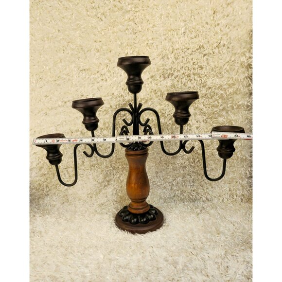 Vintage Wooden & Metal 5-Arm Candelabra Candle Holder With Intricate Design - Picture 2 of 12